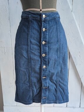 Guess Blue Denim Skirt with Brown Patch